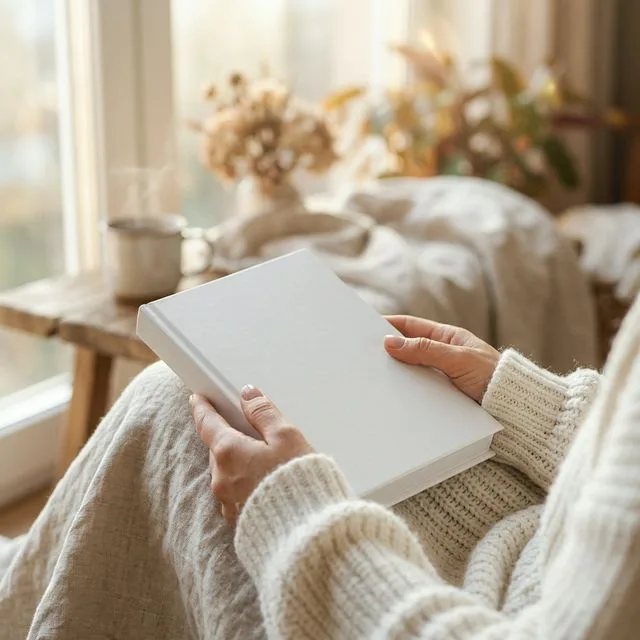 Человек читает книгу в спокойной домашней атмосфере